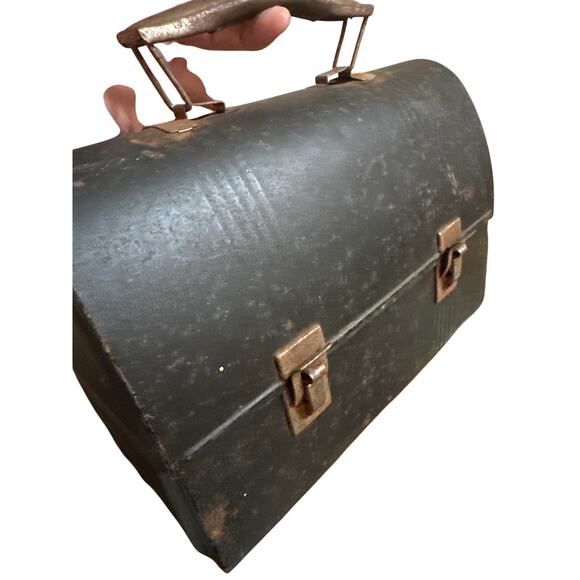 Antique Victory Dome Black Lunch Box 1950’s Metal 10" Pre-owned Lunch Box Pail - Picture 1 of 11